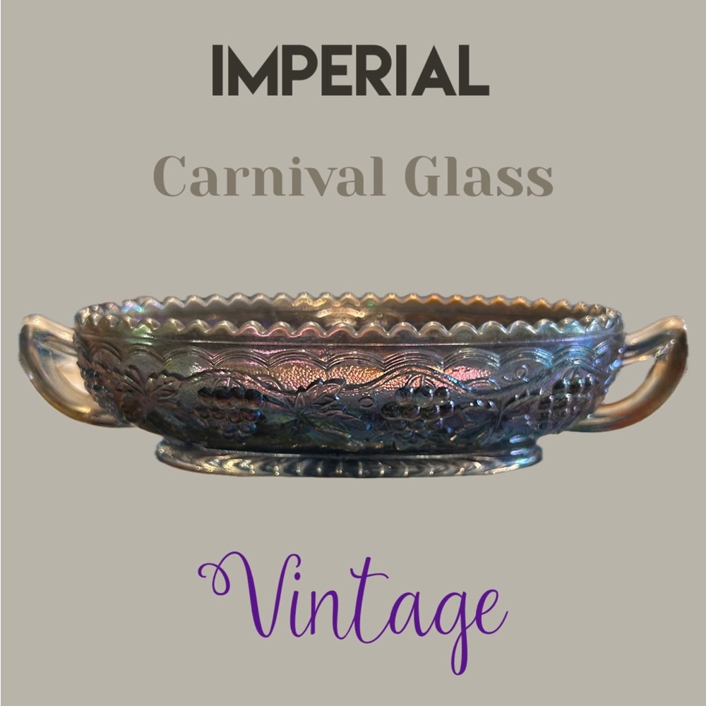Imperial Carnival Glass Oval Relish Dish 8" Pattern - Imperial Grape